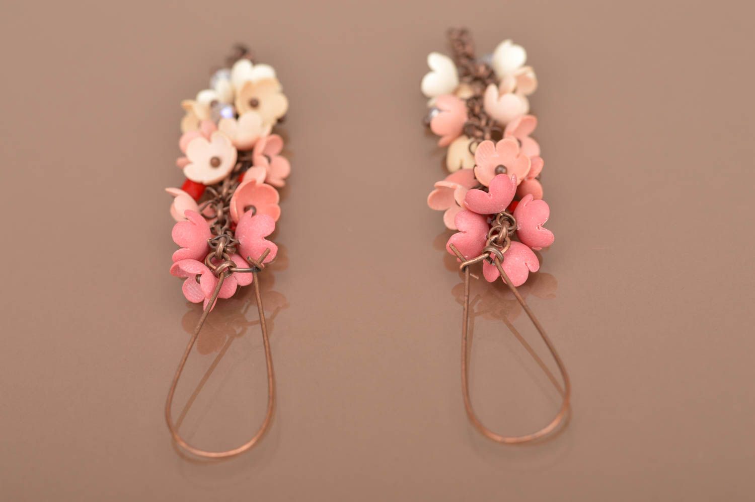 Handmade lange Ohrhänger Polymer Clay Schmuck Ohrringe für Damen mit Blumen foto 4