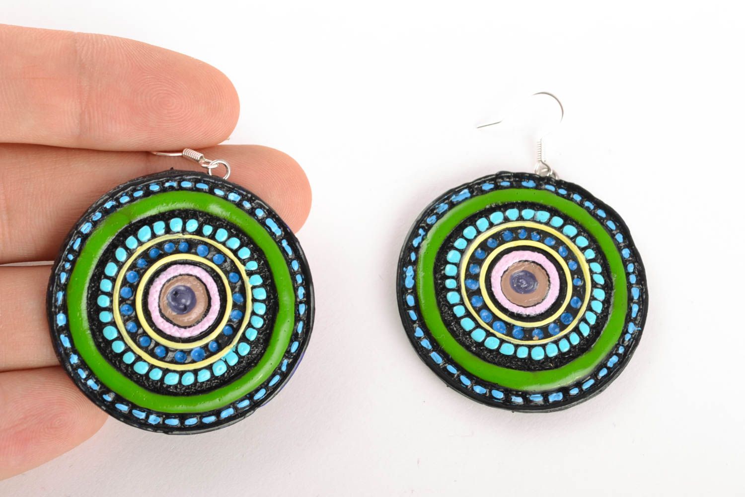 Handmade plastic round earrings in Indian style photo 3