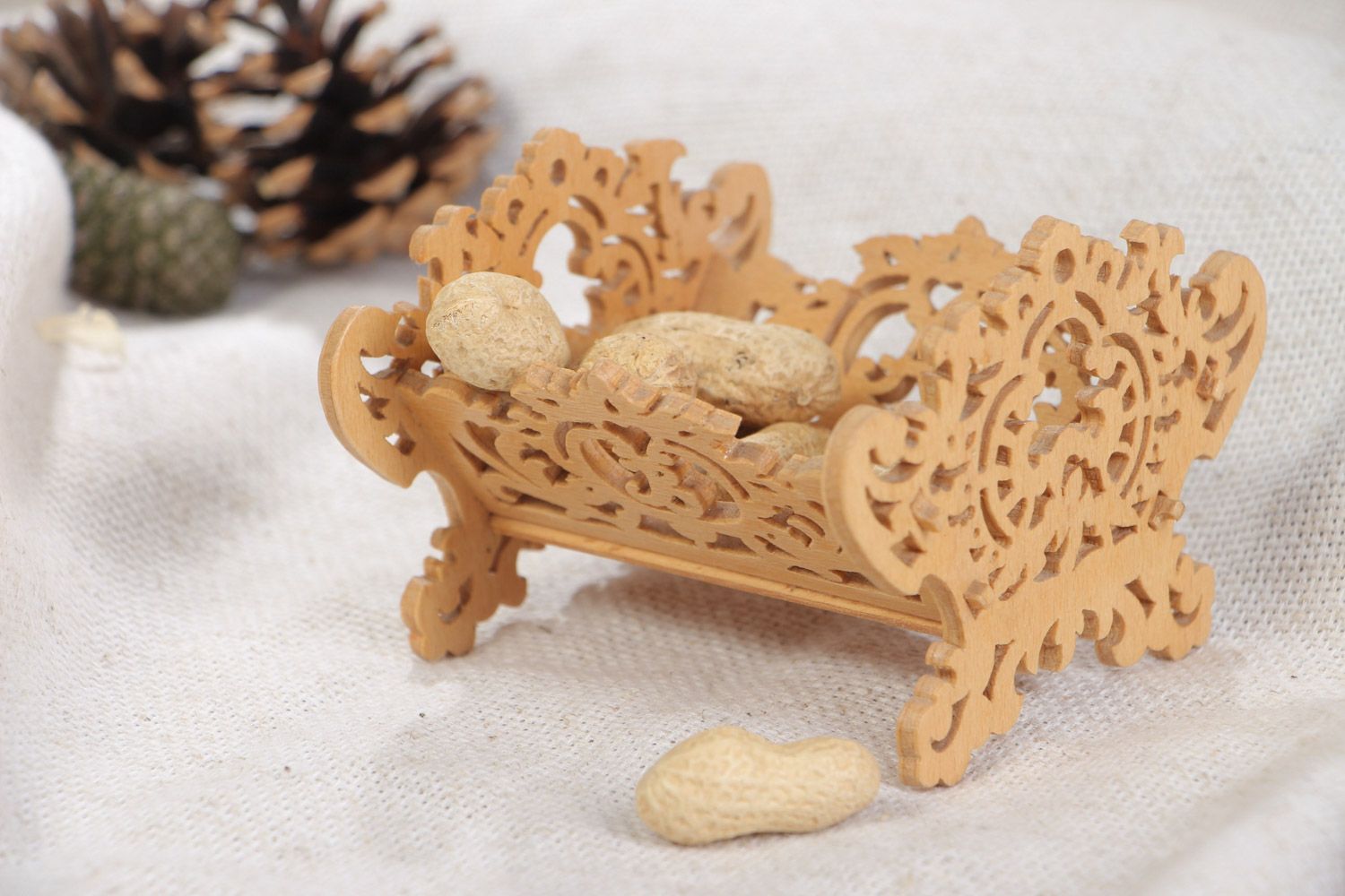 Handmade decorative plywood basket for nuts and candies in the shape of cart photo 1