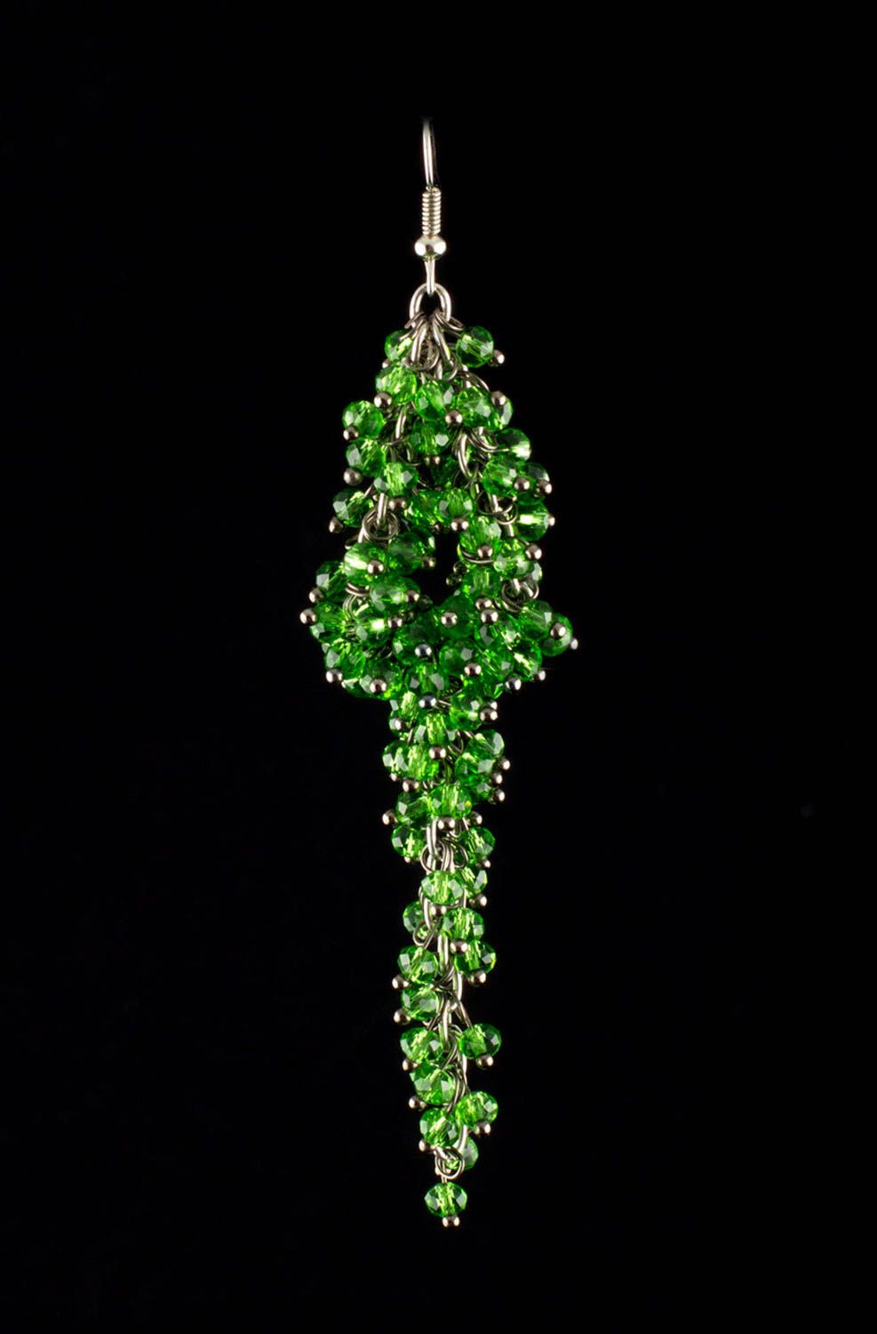 Зеленые серьги ручной работы модные серьги из хрусталя длинные сережки фото 2