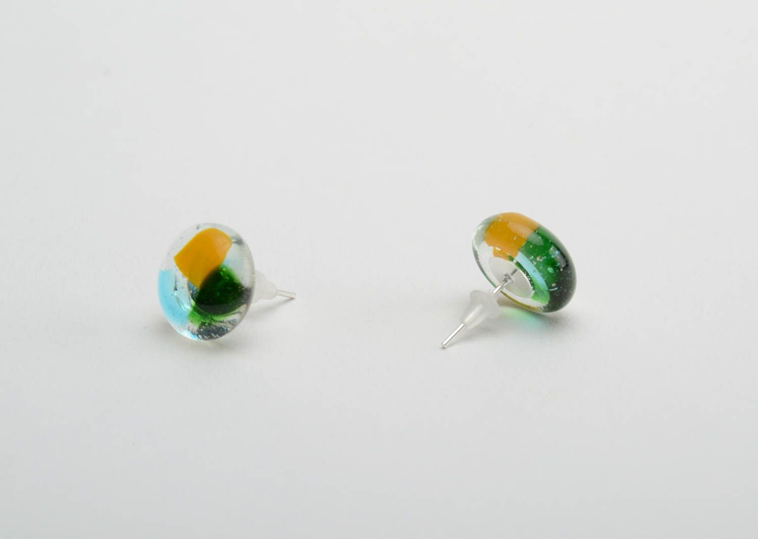 Handmade stud earrings made using glass fusing technique designer accessory photo 3