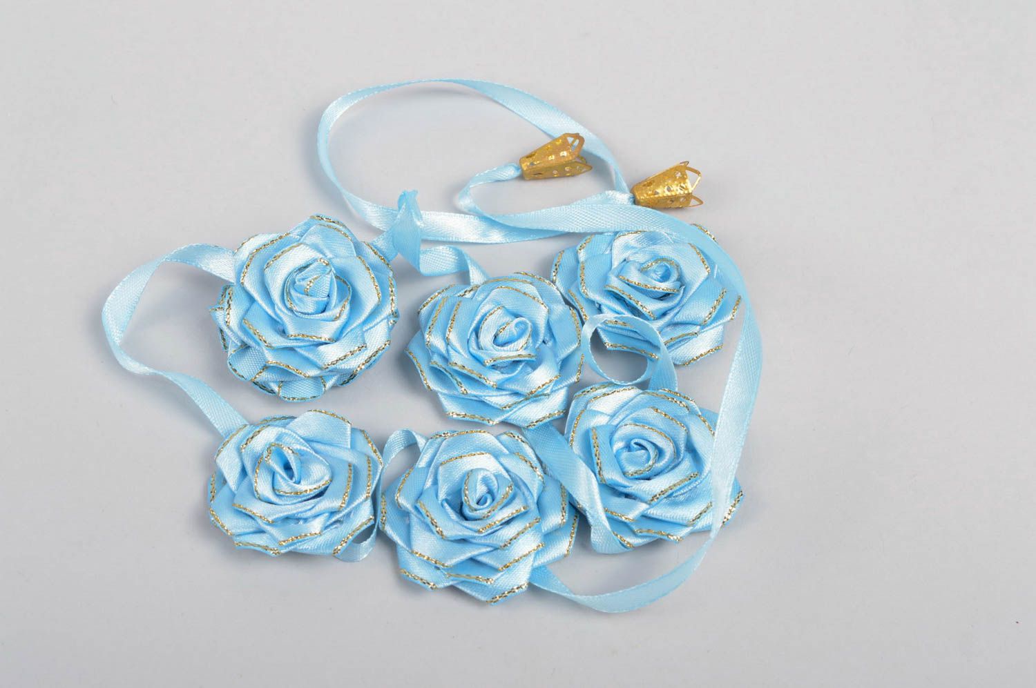 Mädchen Haarschmuck handmade Accessoire für Kinder Haar Band in Blau mit Rosen foto 4