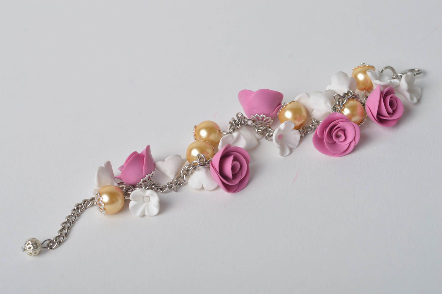 Bracelet fleurs Bijoux fait main en pâte polymère Accessoire femme tendre photo 2