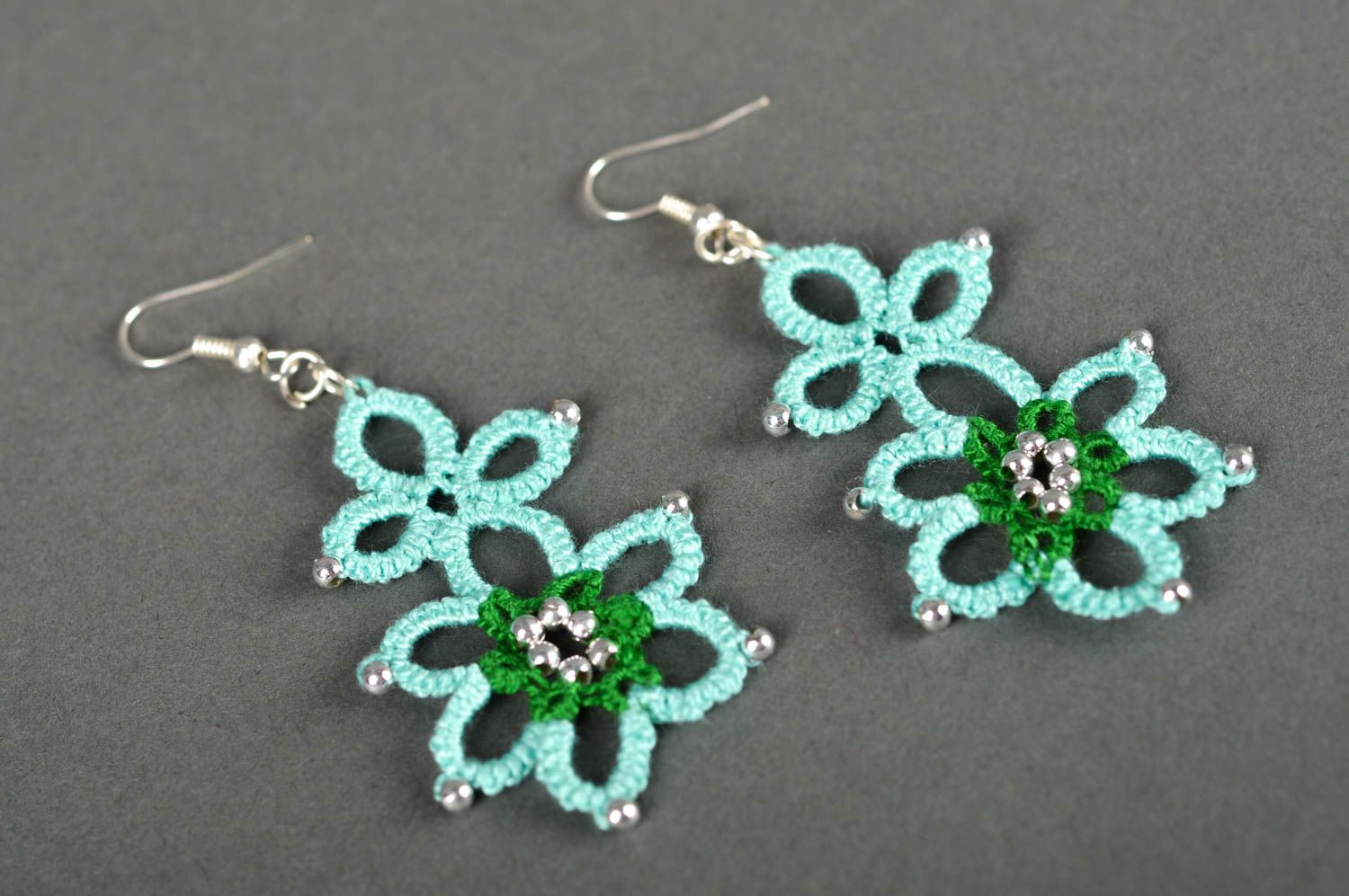 Unusual handmade textile earrings woven flower earrings trendy jewelry designs photo 2