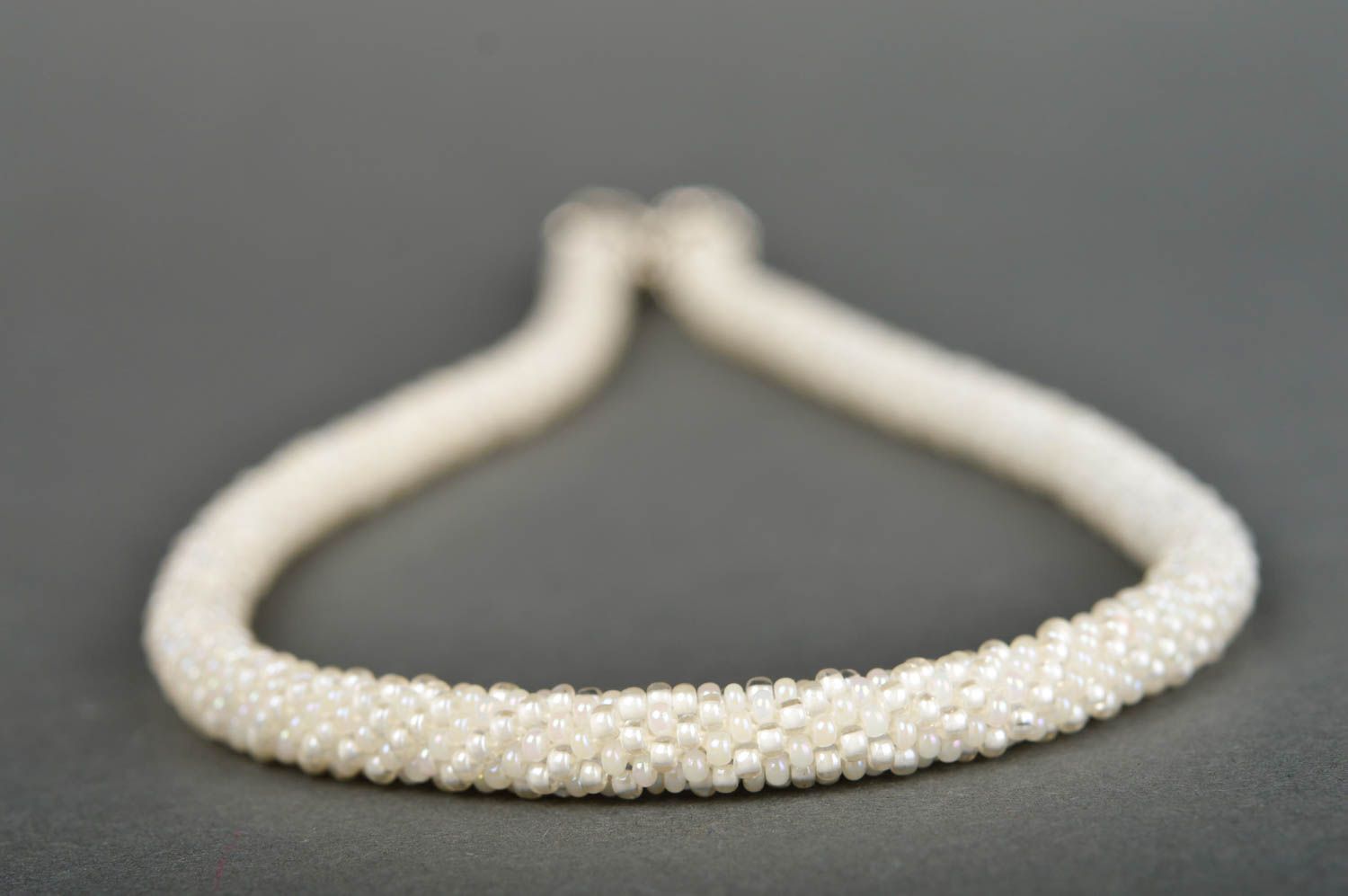Handmade white festive necklace unusual beaded necklace female jewelry photo 3