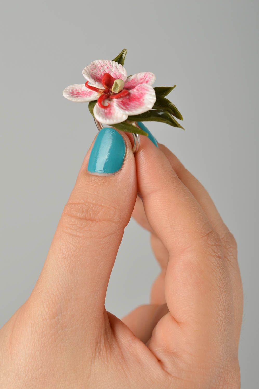 Bague orchidée Bijou fait main pâte polymère réglable Cadeau pour femme photo 2
