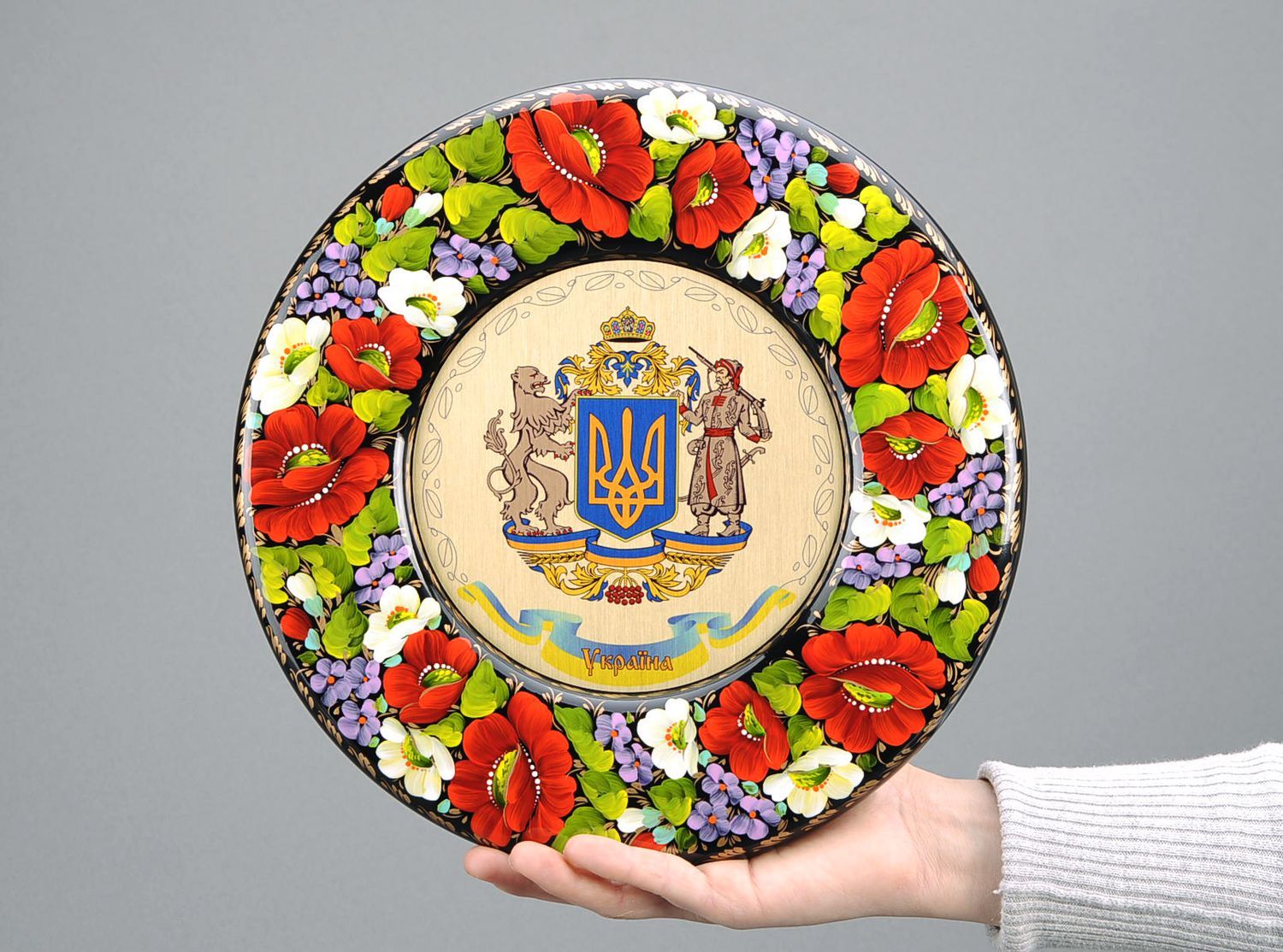Wooden painted plate Flowery photo 5