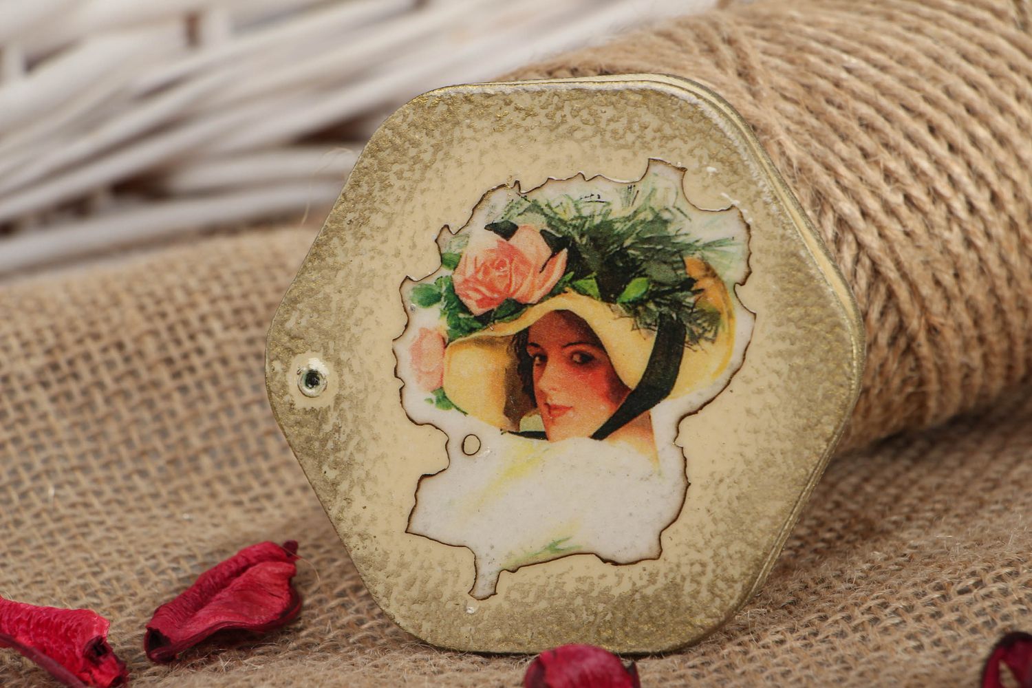 Pocket mirror with decoupage wooden frame Girl photo 5