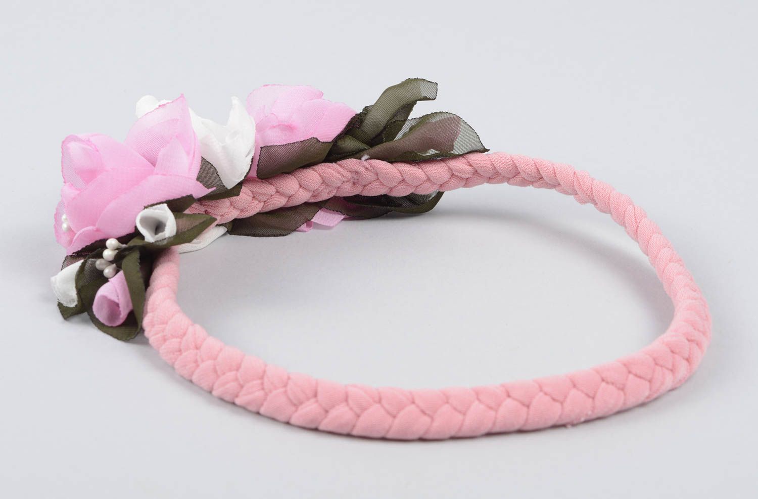 Rosa weißes Blumen Haarband handmade Designer Schmuck Accessoire für Haare foto 2