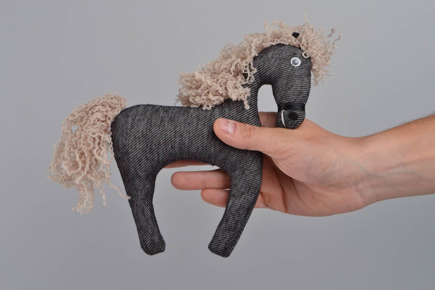 Handmade funny black horse soft toy for the interior decor and children photo 2