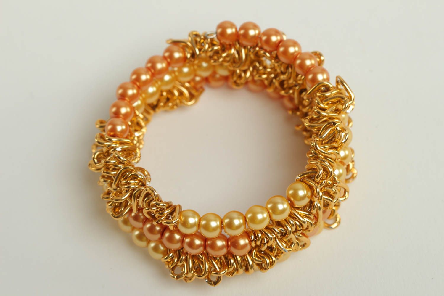 Bracelet perles fantaisie jaune Bijou fait main avec chaînes Accessoire femme photo 1
