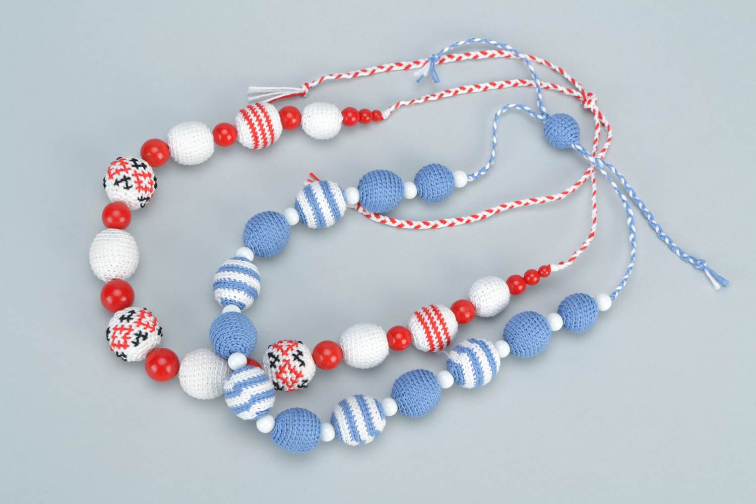 Set of 2 handmade teething necklaces for moms with wooden beads crocheted over photo 5