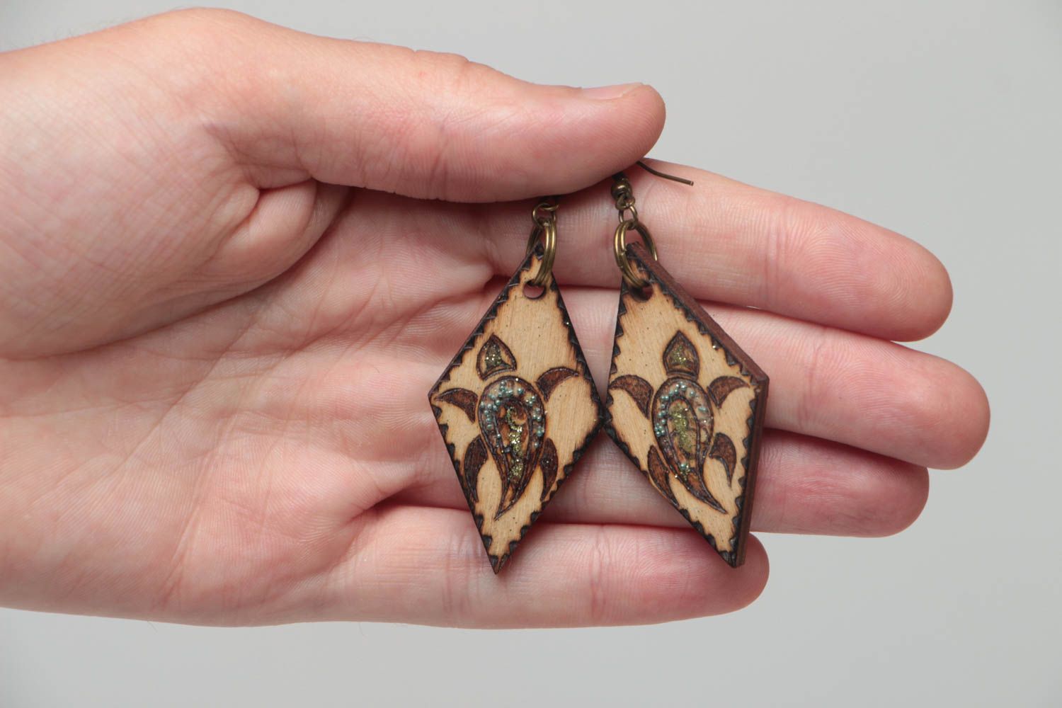 Handmade jewellery dangling earrings wooden earrings women accessories photo 5