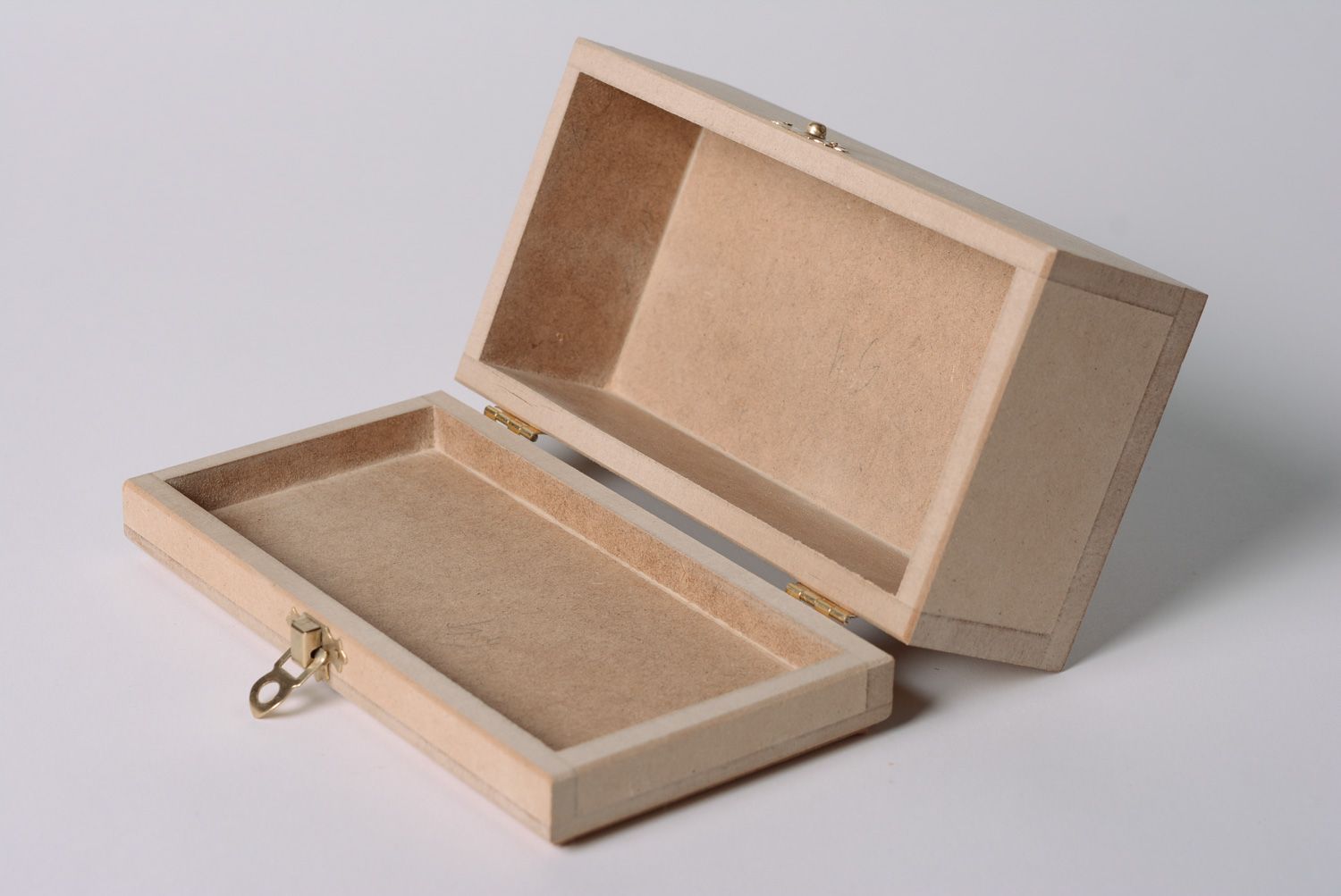 Handmade MDF craft blank for creative work rectangular jewelry box with metal lock photo 5