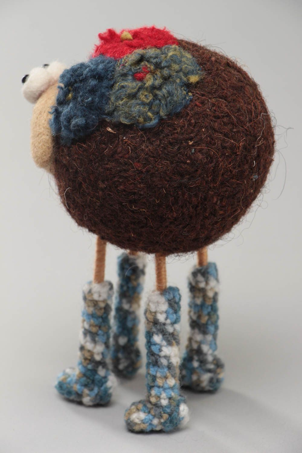 Handmade designer soft toy crocheted and felted of wool funny lamb in booties photo 5