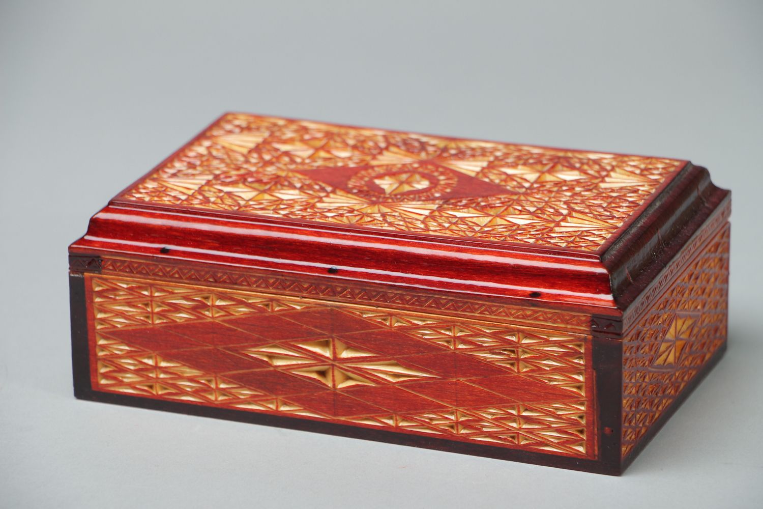 Handmade rectangular beautiful wood carved jewelry box photo 1