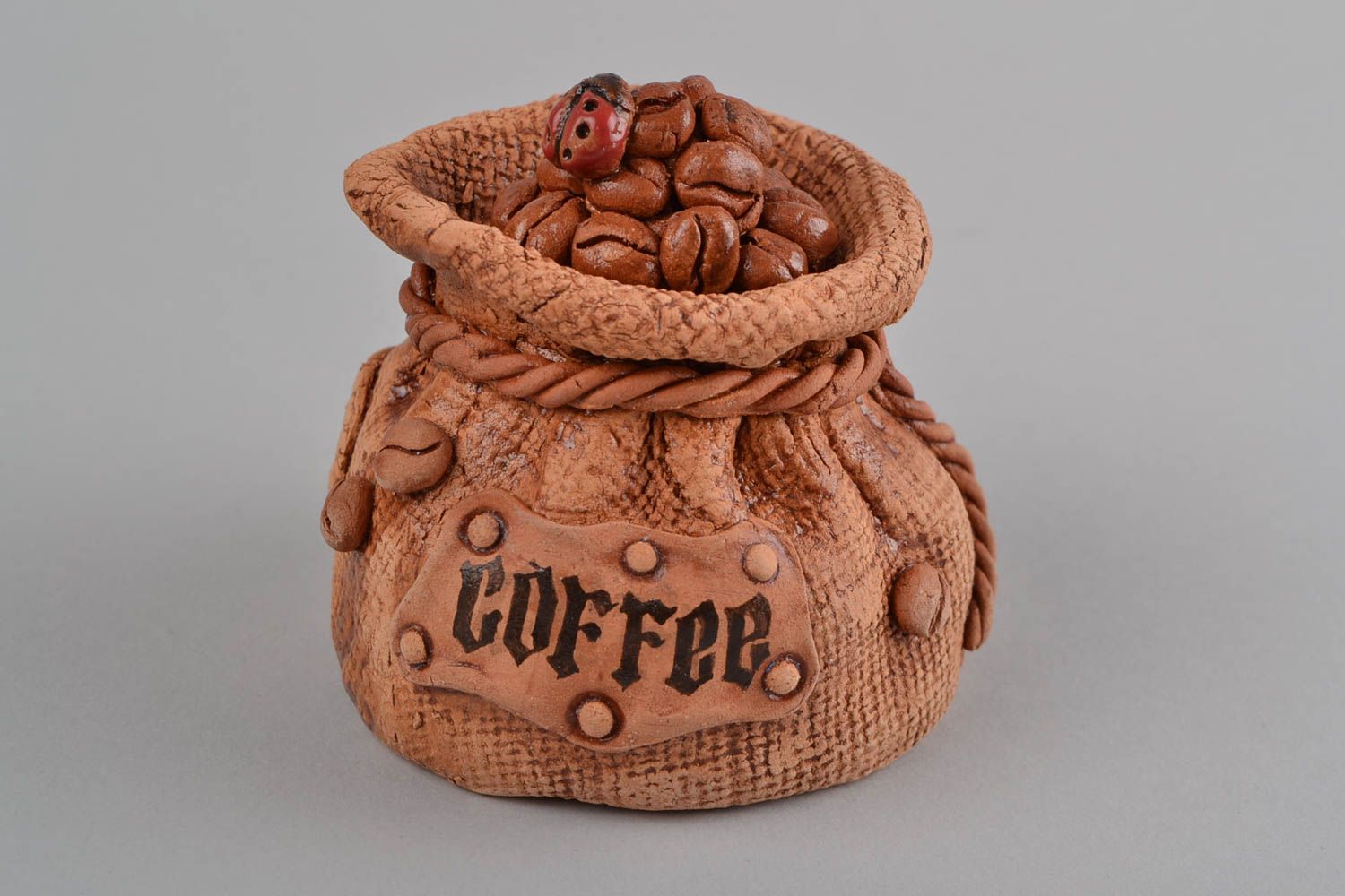 Beau pot à café en forme de sac fait main en argile décoration pour cuisine photo 3