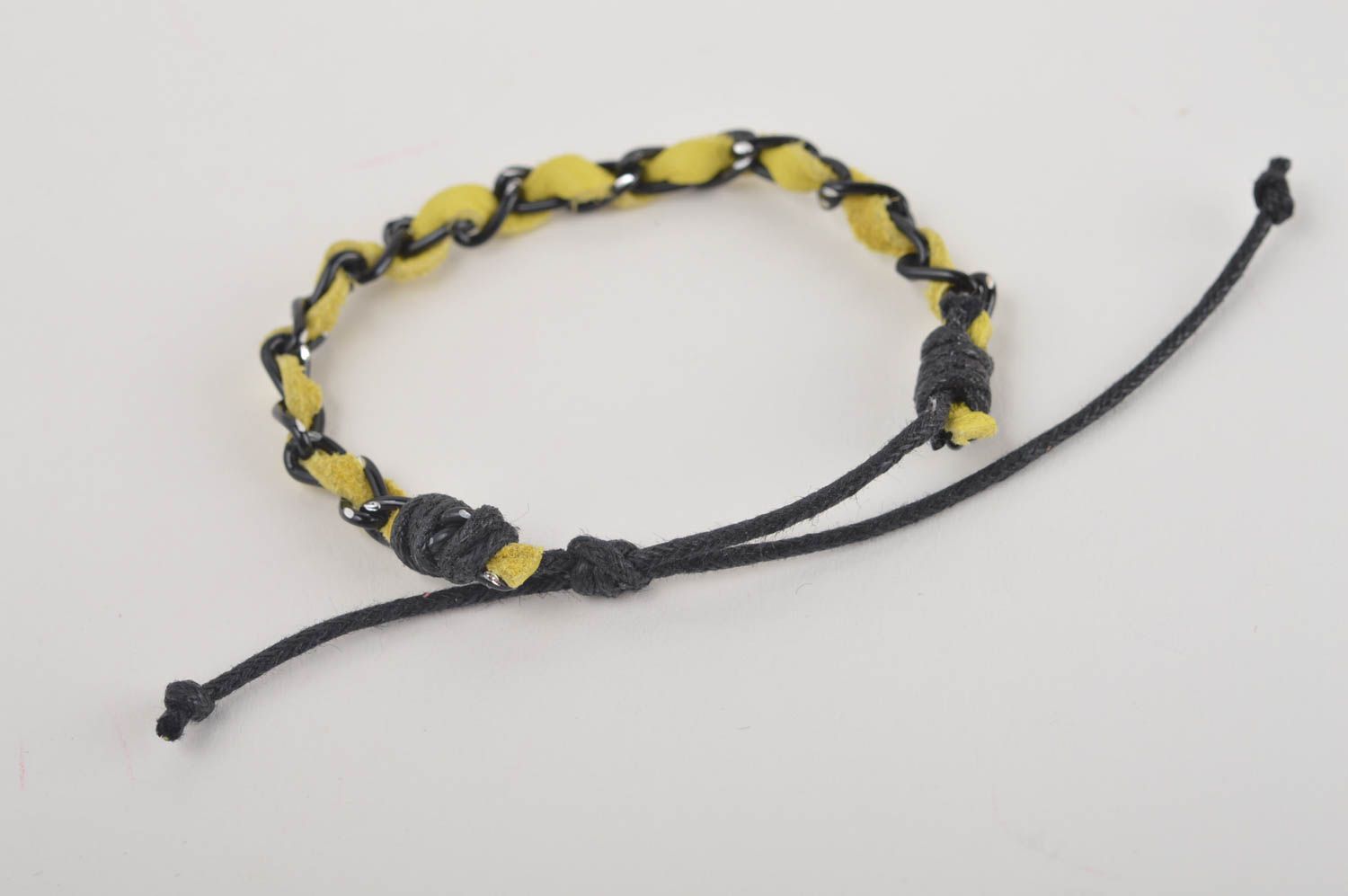Bracelet cuir Bijou fait main original jaune noir design Accessoire femme photo 5