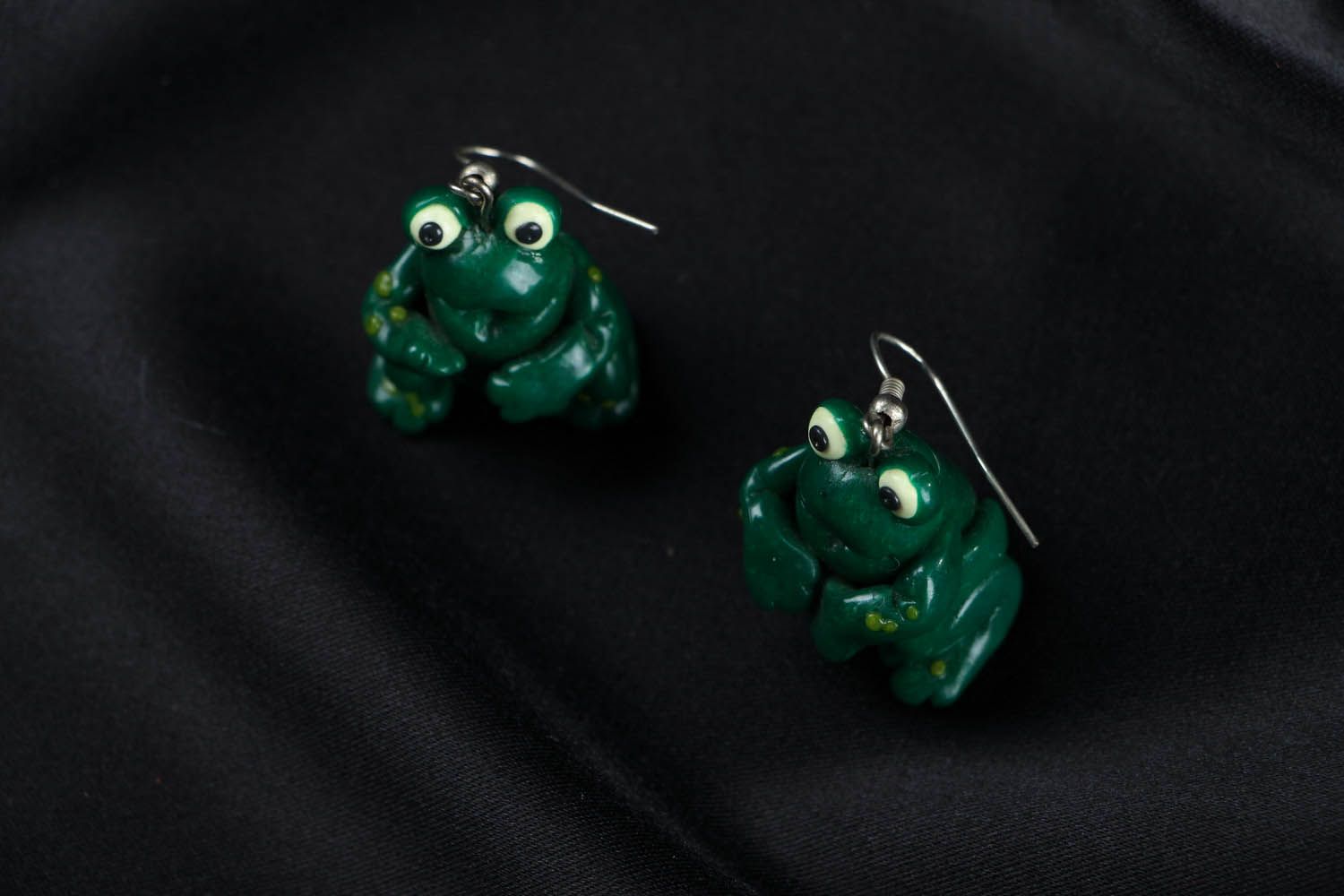 Earrings made of polymer clay Frogs photo 1