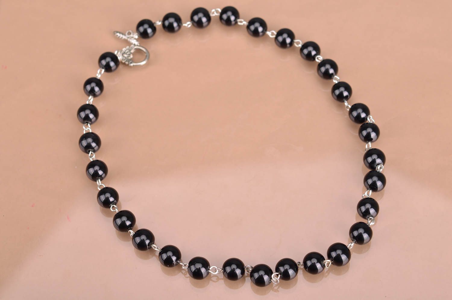 Handmade designer stylish laconic black beaded necklace Black Panther for ladies photo 5