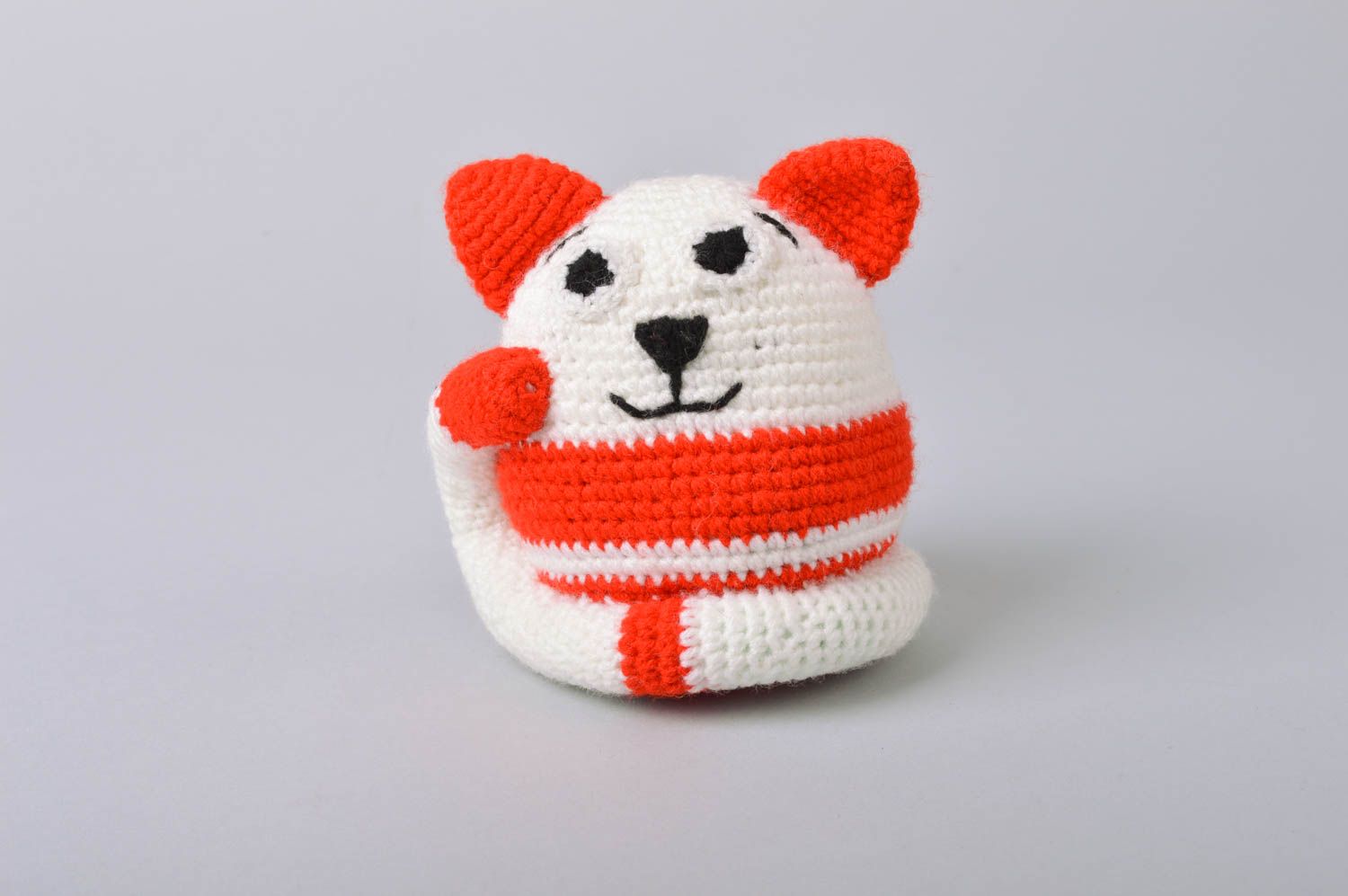 Soft crocheted handmade designer beautiful cute toy cat for kids photo 2