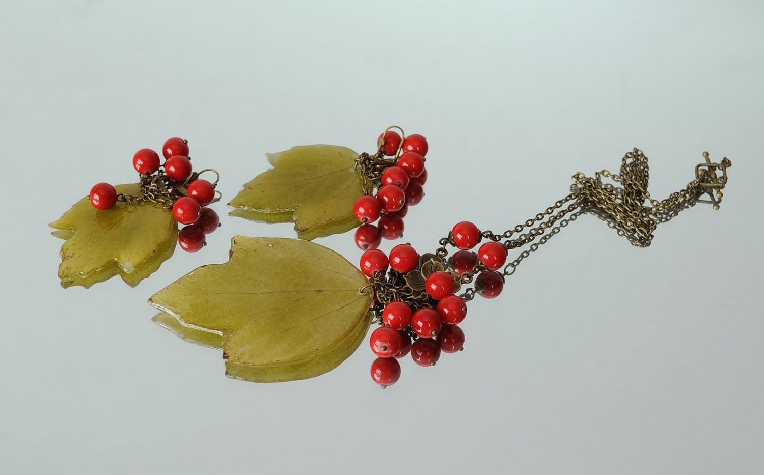 Jewelry set: earrings & pendant Red Viburnum photo 4
