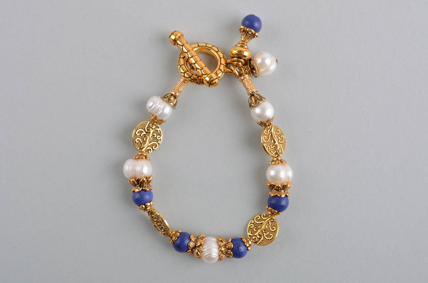 Homemade white and blue beads charm bracelet gemstone jewelry for women photo 2