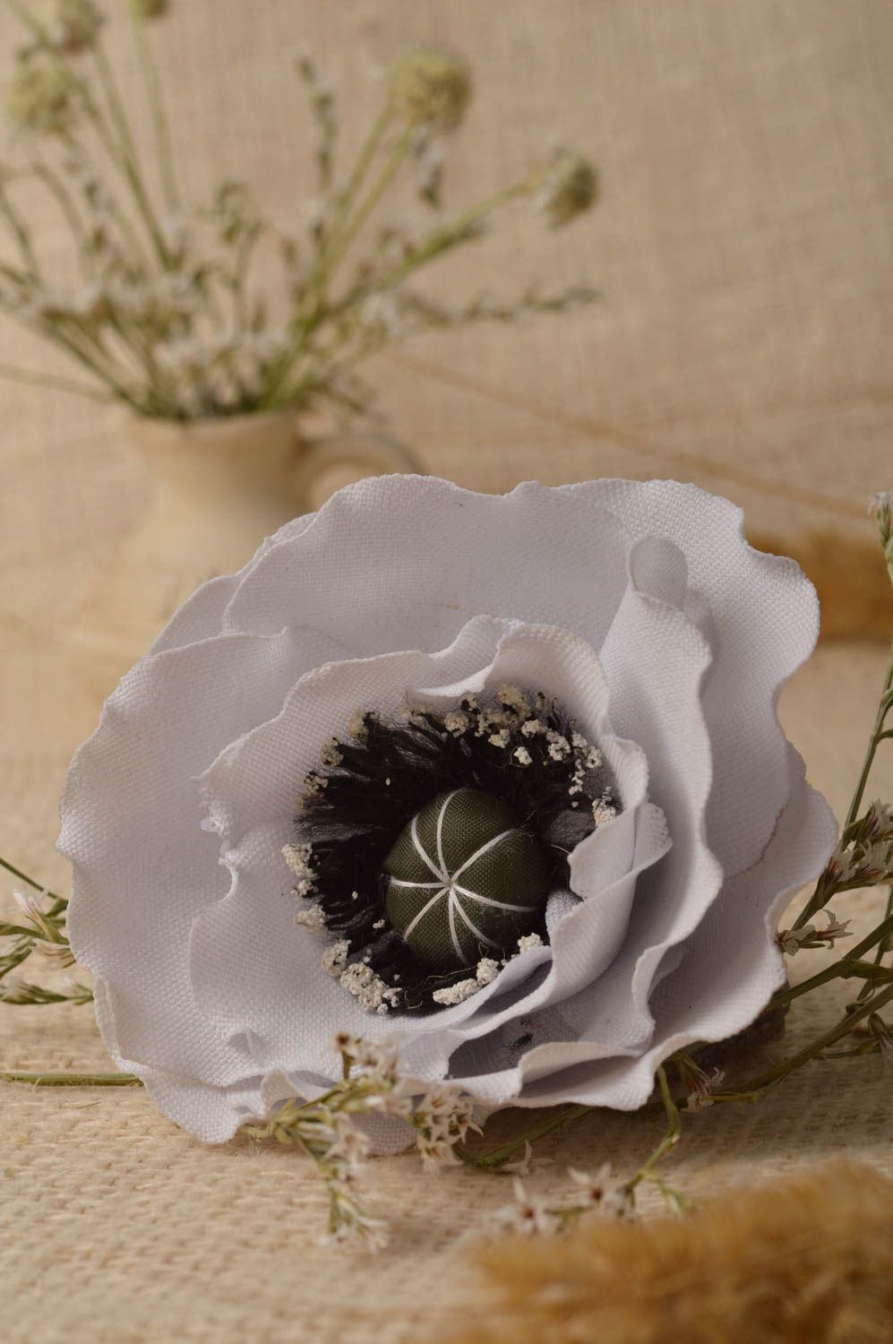 Beautiful handmade flower barrette textile brooch jewelry hair clip photo 1