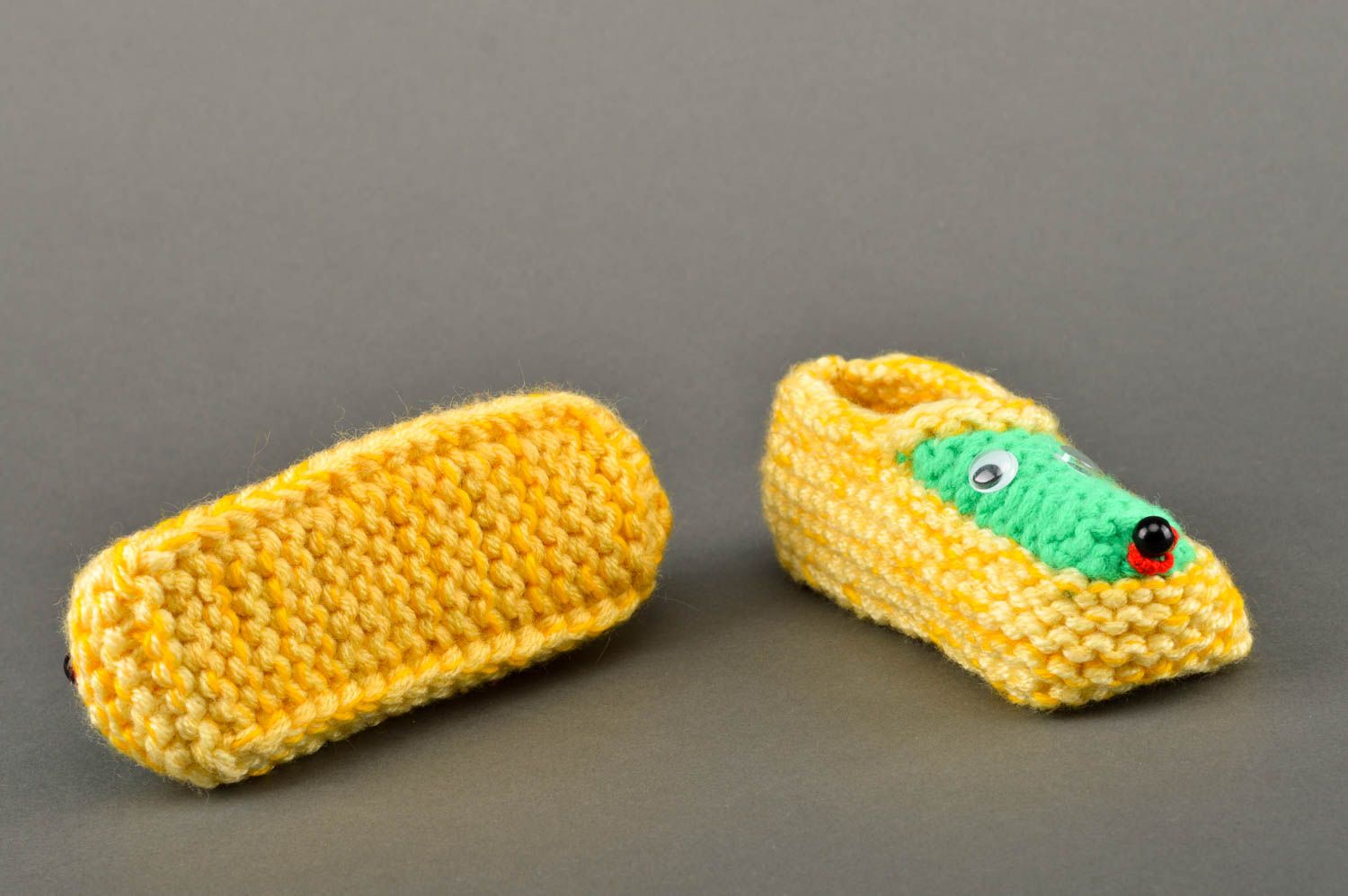 Pantoufles en laine faites main Pantoufles enfant jaune-vert Chaussures enfant photo 4