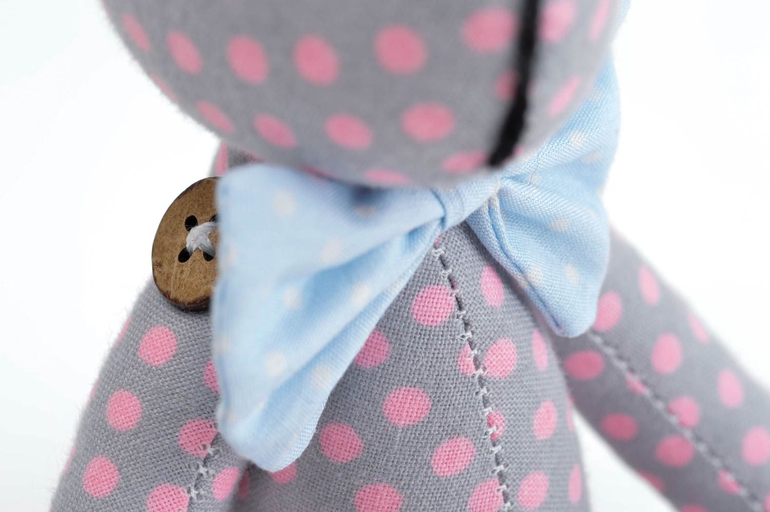 Jouet ours gris à pois rose Peluche faite main en coton Cadeau pour enfant photo 4