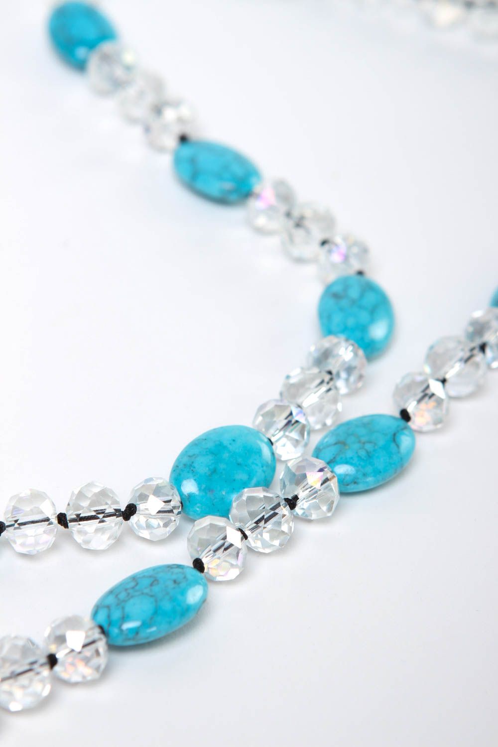 Handmade Perlen Schmuck Halskette Frauen Damen Accessoire blau lang aus Türkis foto 3