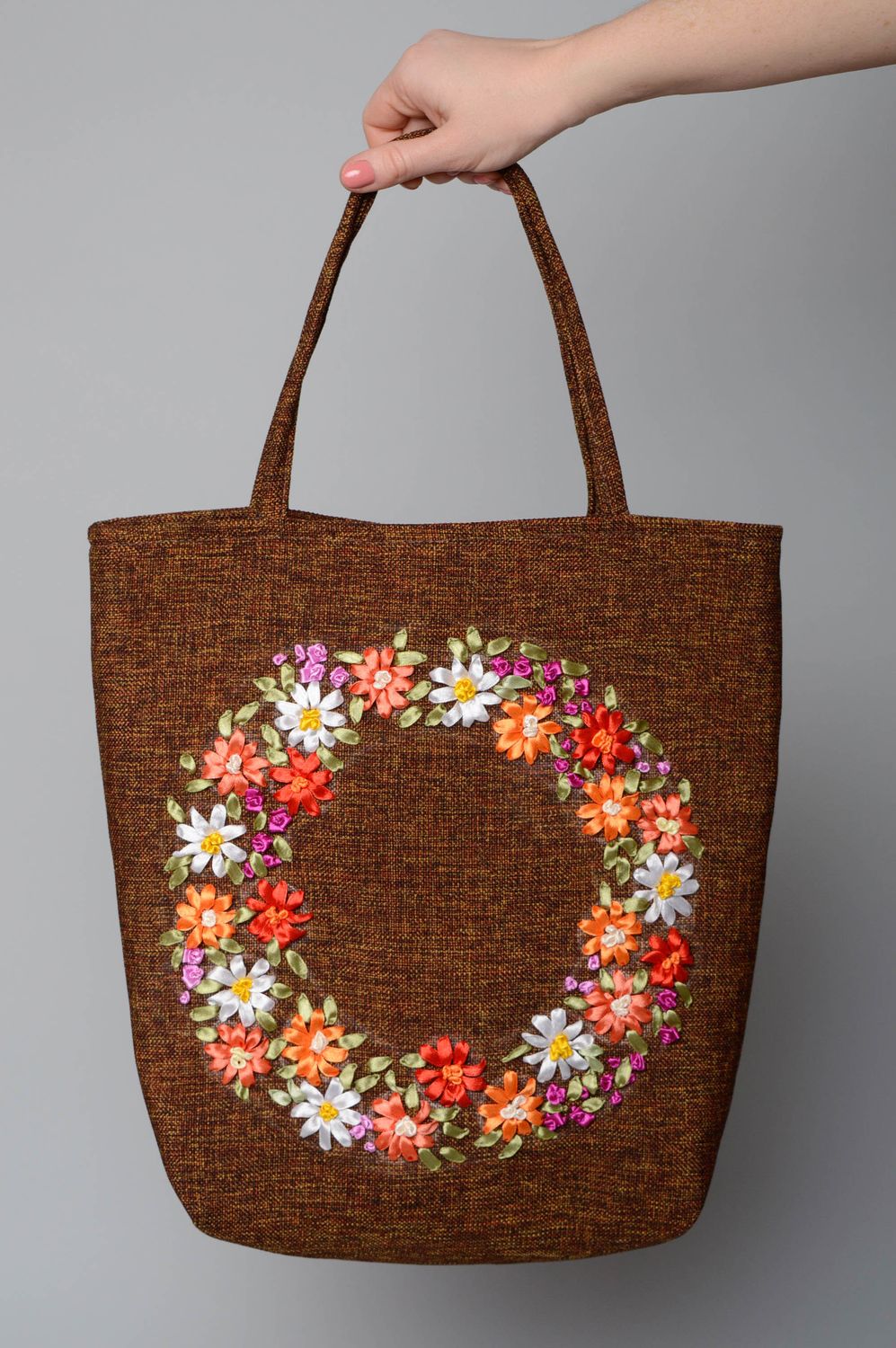 Fabric bag with handmade embroidery Wreath photo 4