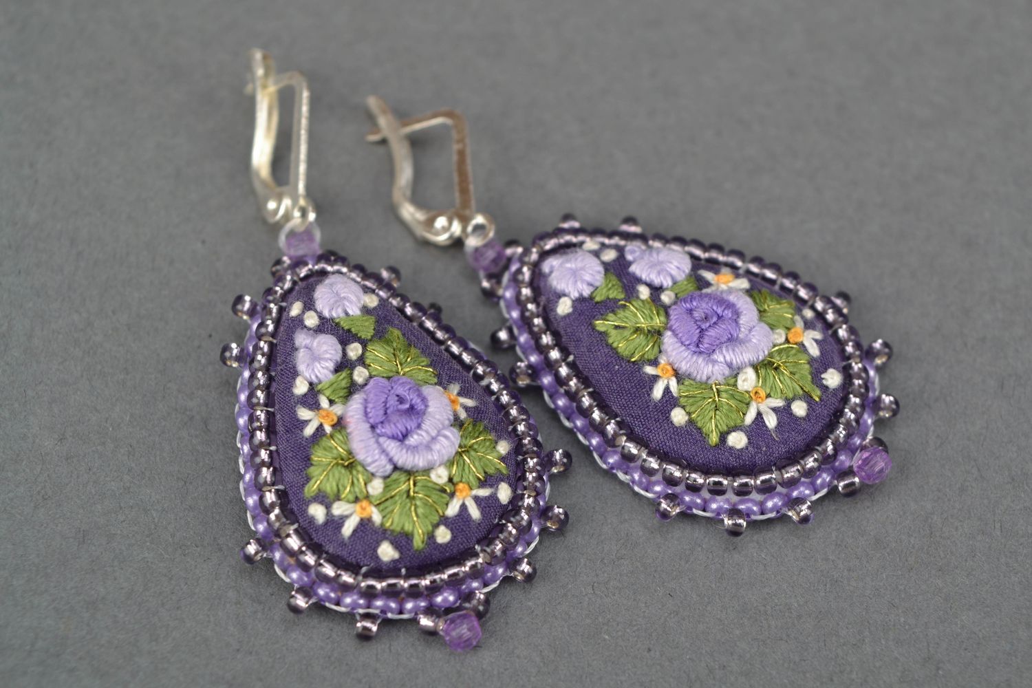 Drop earrings with embroidery photo 4