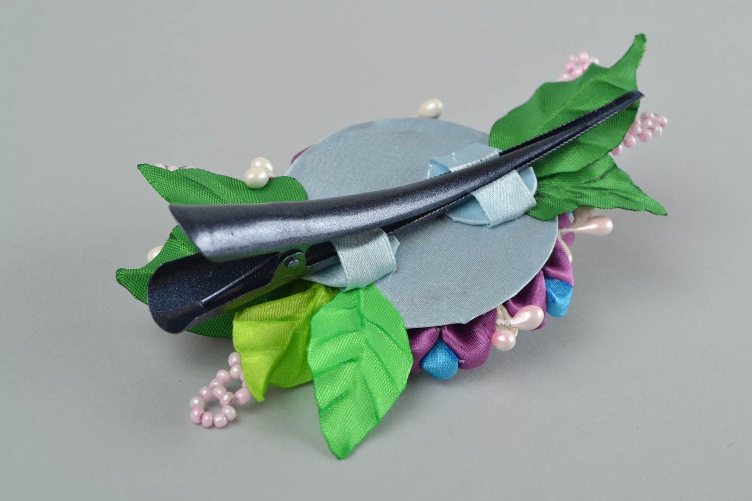 Colorful handmade designer hair clip with satin ribbon flower kanzashi photo 5