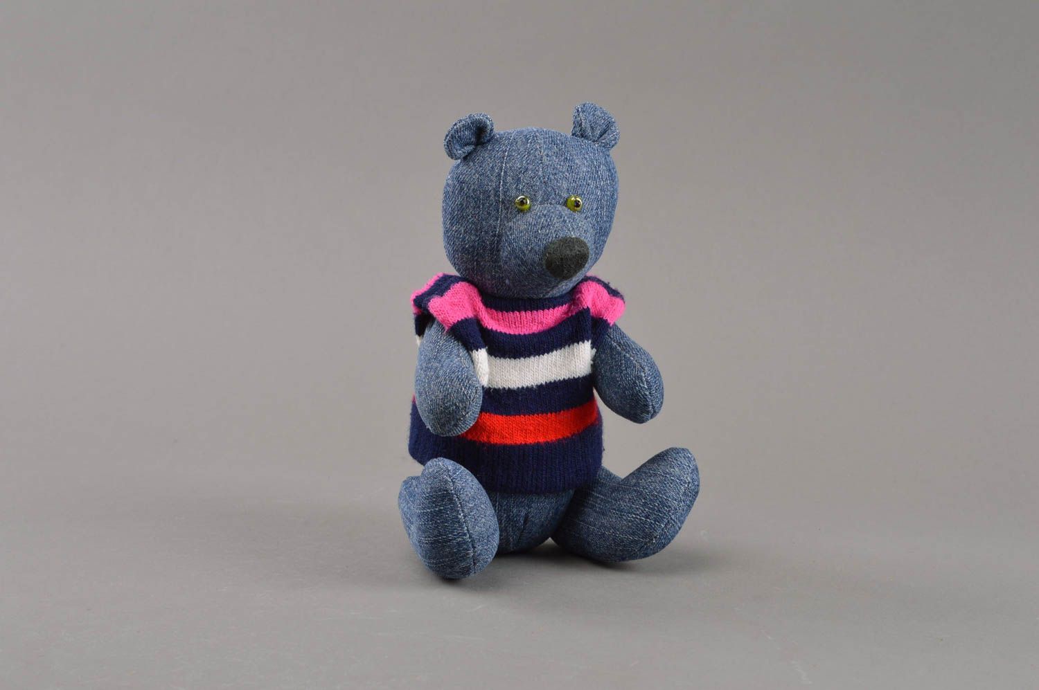 Stoff Kuscheltier Bär handgemacht künstlerisch klein für Kinder bunt schön foto 1