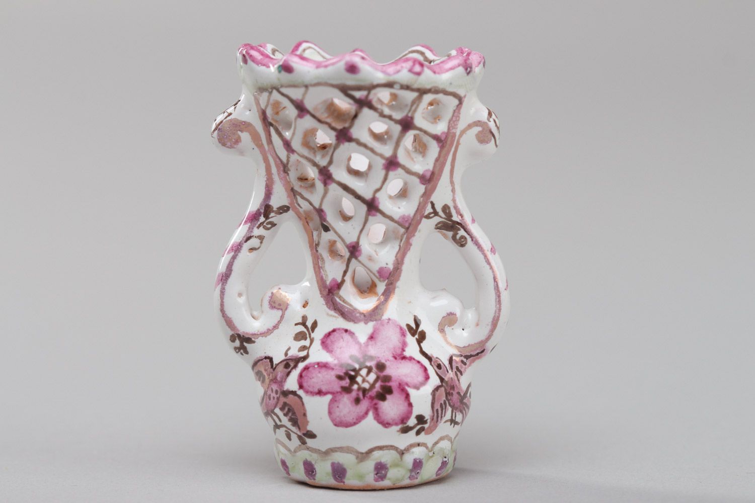 Handmade decorative ceramic miniature vase figurine with painting photo 2