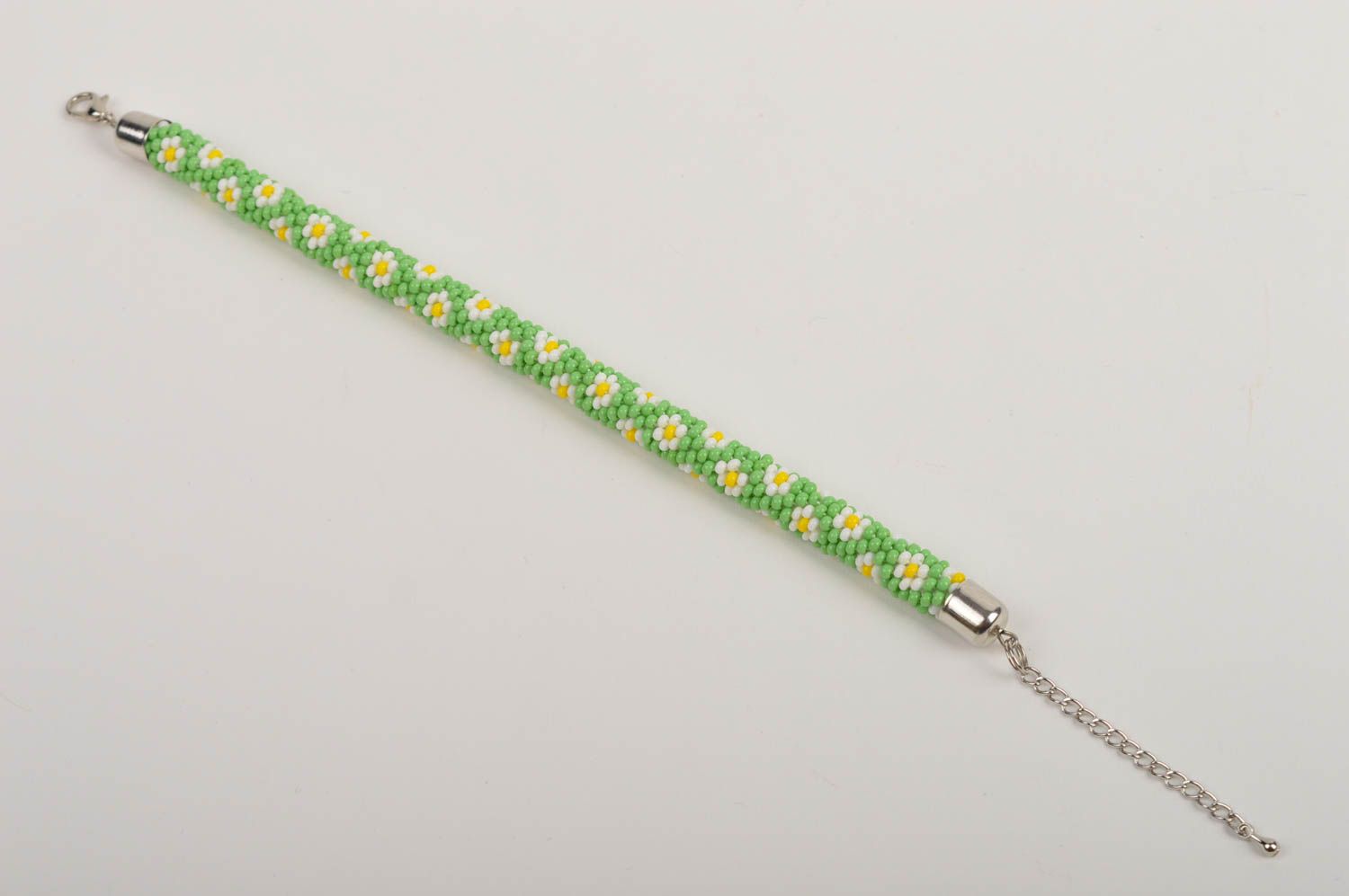 Bracelet perles rocaille Bijou fait main vert à fleurs Accessoire femme photo 2
