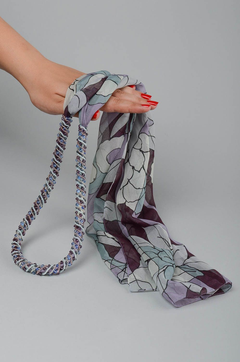 Колье из бисера украшение ручной работы женский шарф оригинальный нарядный фото 5