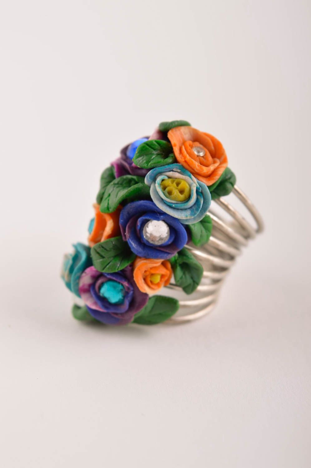 Кольцо ручной работы украшение из полимерной глины модное кольцо широкое фото 2