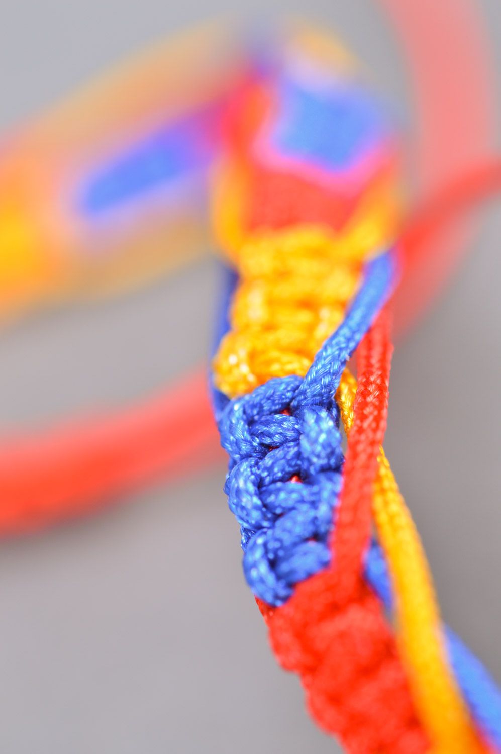 Handmade multi-colored textile bracelet woven of threads for women photo 4