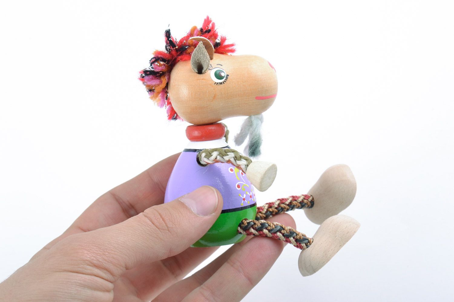 Деревянная эко игрушка козлик с росписью красками ручной работы маленький милый фото 2
