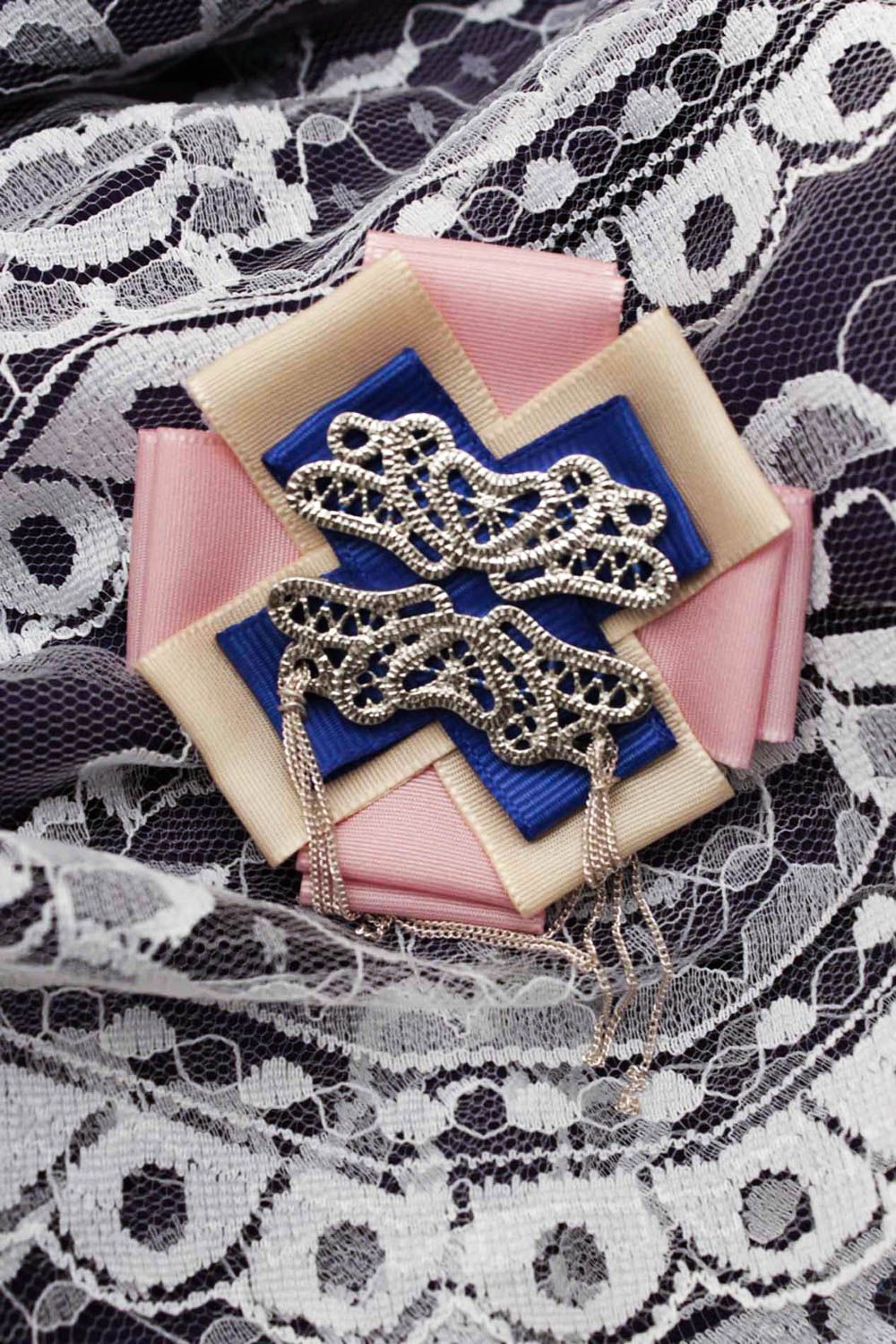 Handmade Damen Brosche Accessoire für Frauen Designer Schmuck blau mit Ketten foto 1