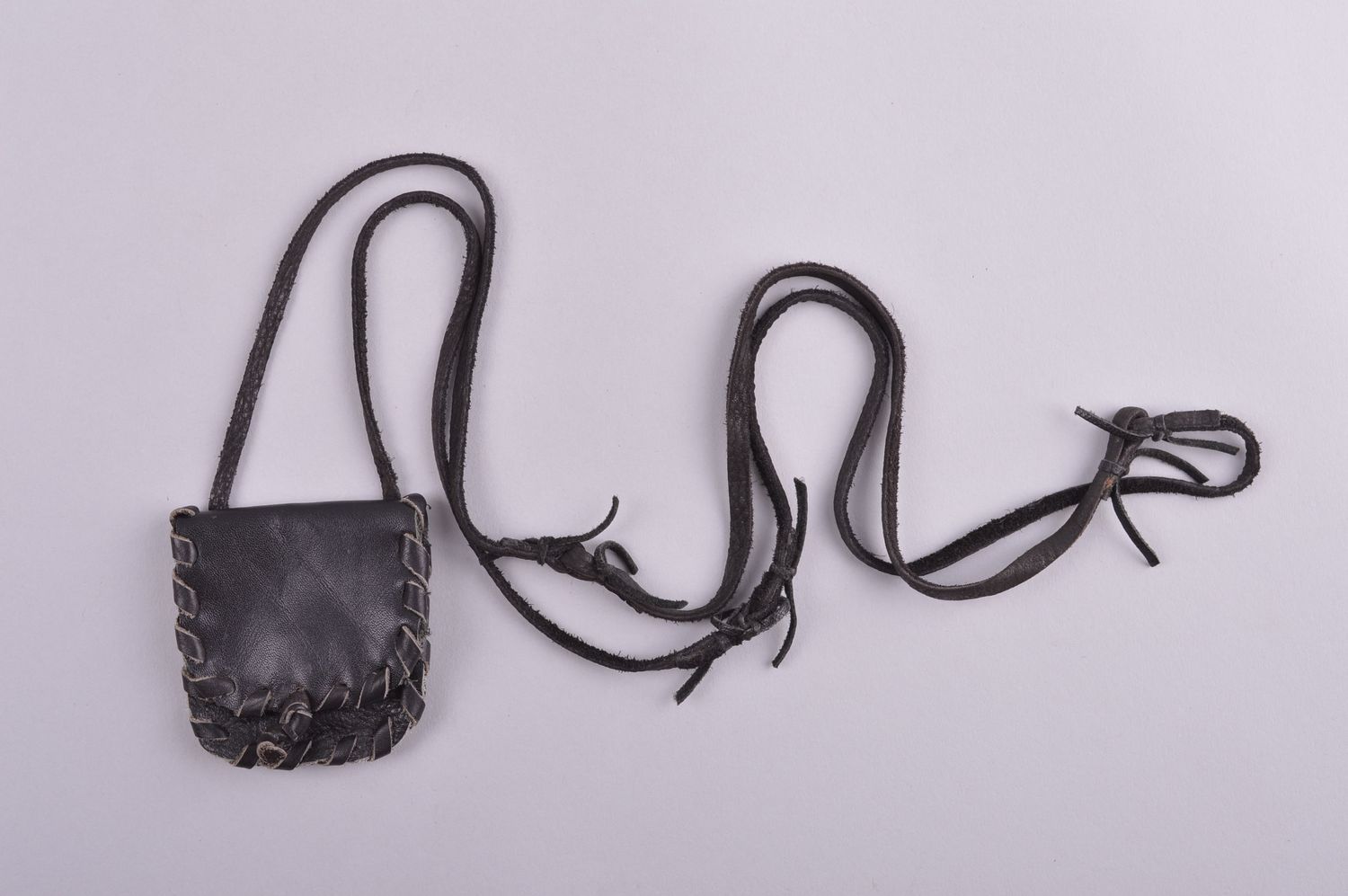 Handmade designer leather pendant unusual small purse stylish female jewelry photo 2