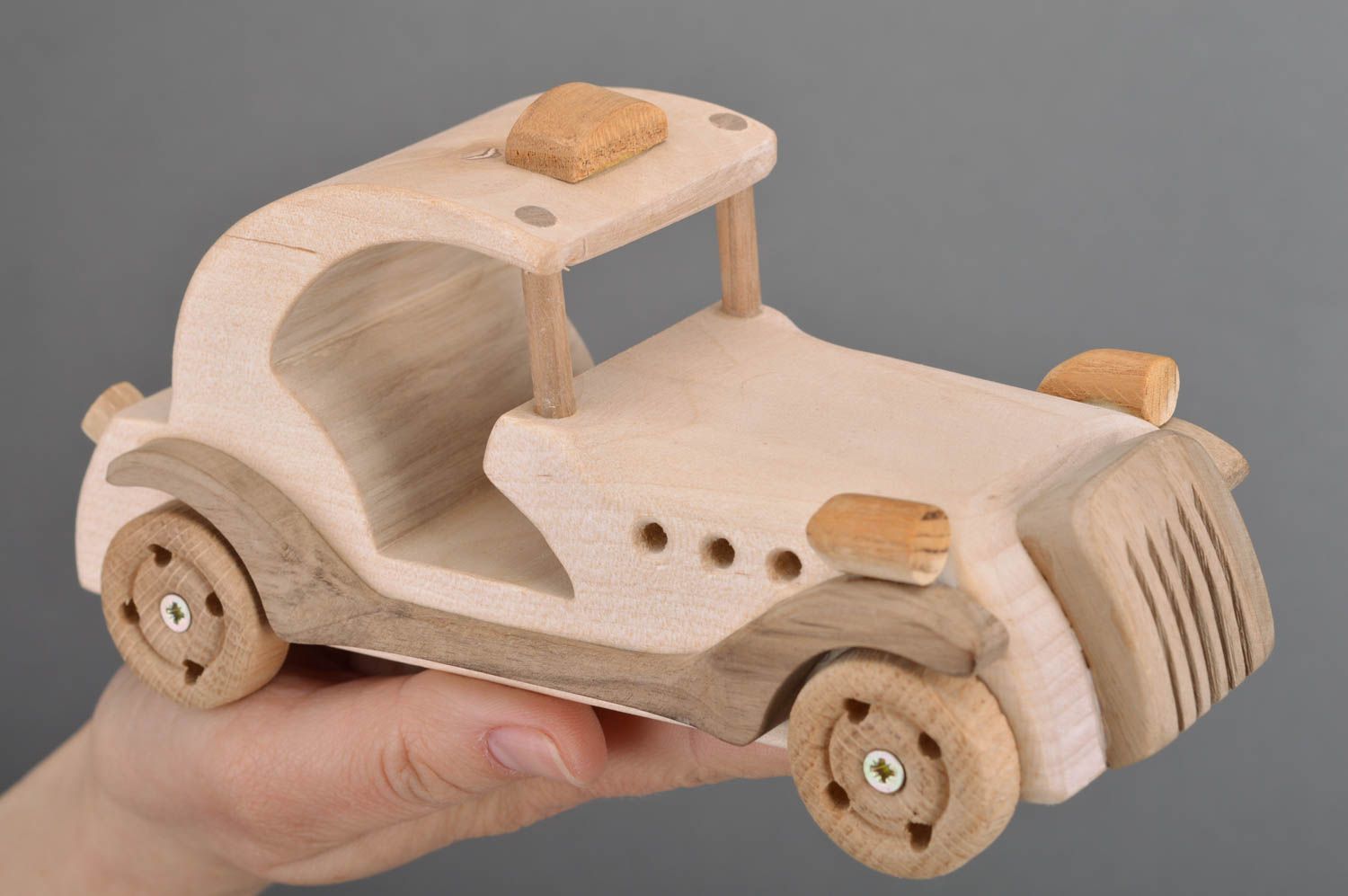 Unusual handmade designer children's wooden toy retro car for kids over 6 years photo 3