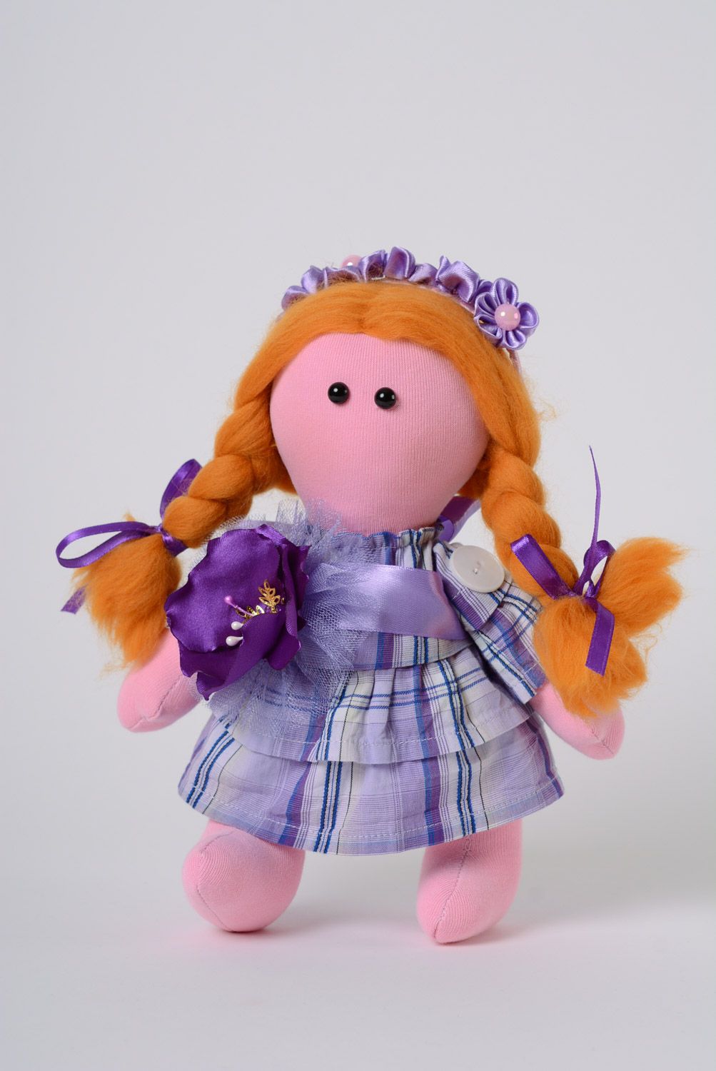 Игрушка кукла из ткани с двумя косичками в платье среднего размера ручная работа фото 1