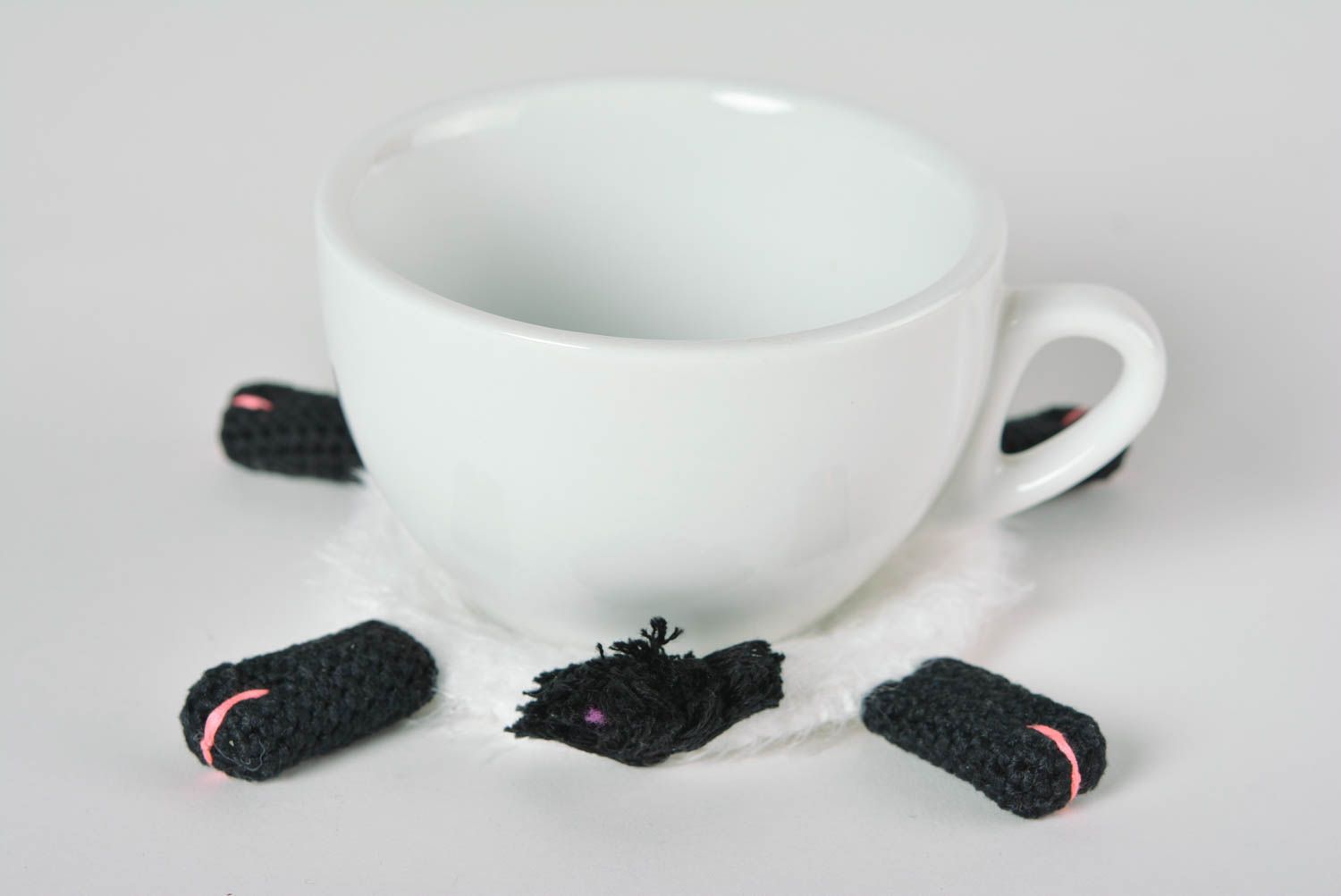 Dessous-de-verre design fait main Déco cuisine brebis blanche tricot au crochet photo 2