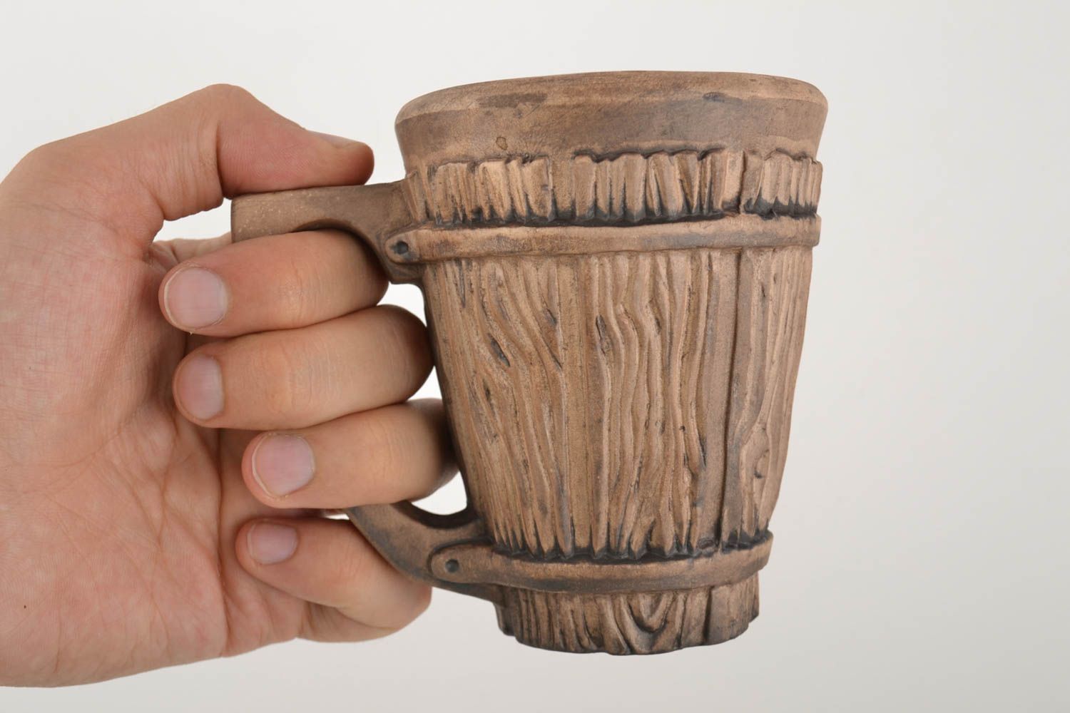 11 oz clay tea mug with handle in fake wood style 0,75 lb photo 3