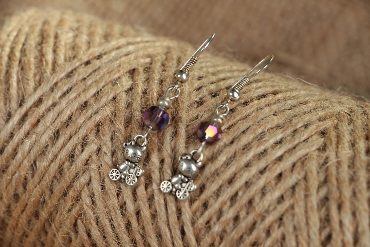 Crystal earrings with metal accessories photo 3