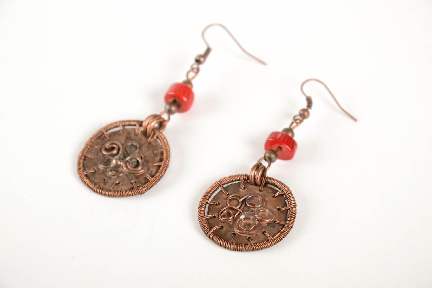 Handmade designer earrings jewelry with coral unusual copper earrings photo 4