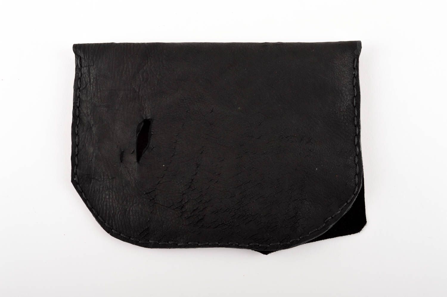 Кошелек ручной работы кожаный кошелек черный кожаный аксессуар большой фото 3